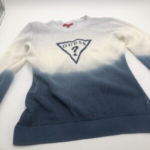 Guess Womens Knitted Sweater Size Large Logo Blue White Vintage‎ Preowned